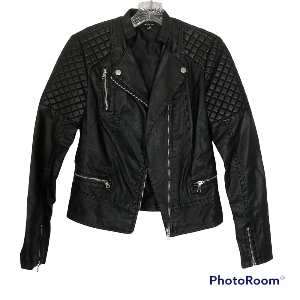 I LOVE HEART RONSON Black Faux Leather Biker Jacket